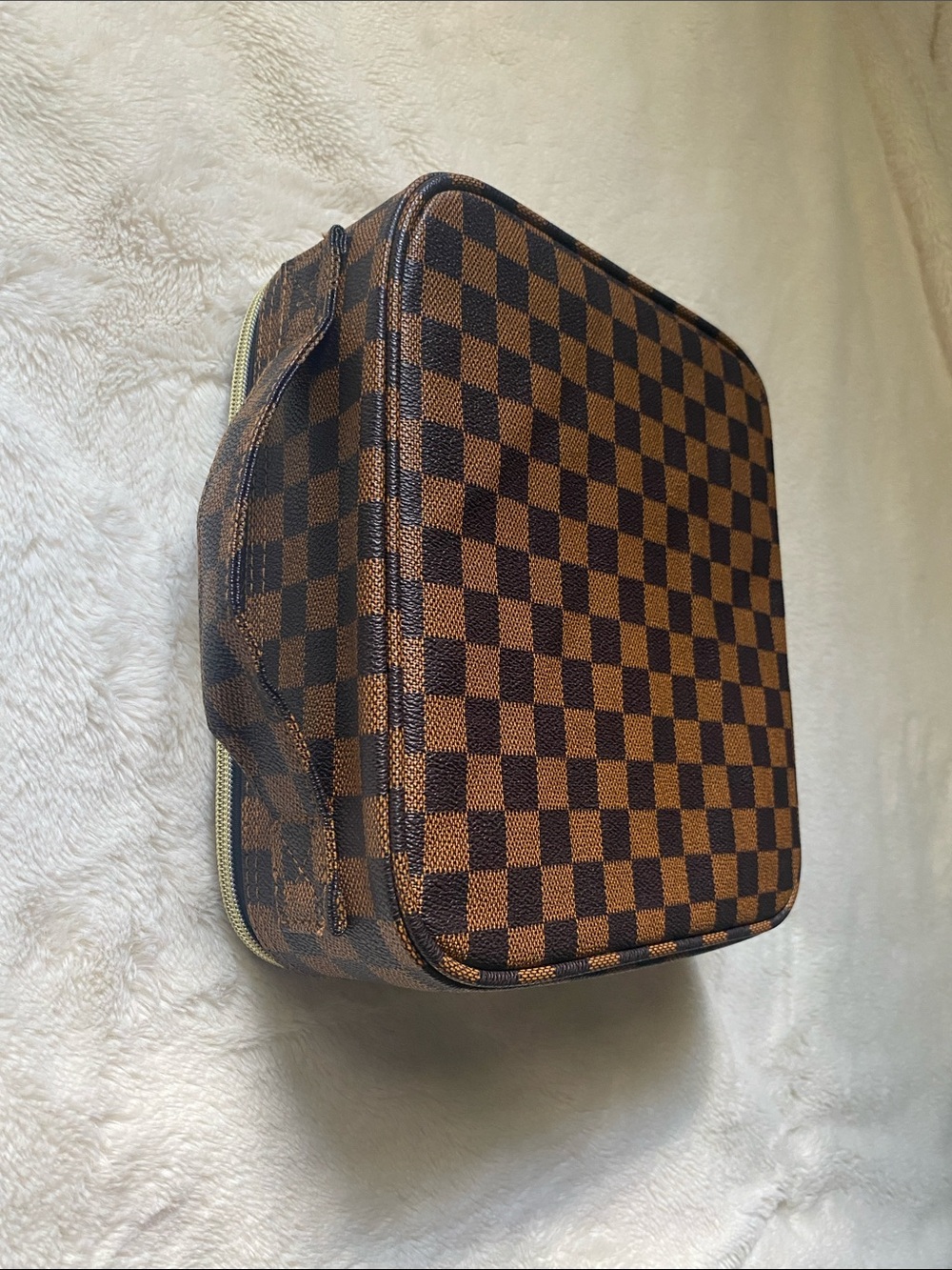 Wodkeis DURABLE Brown Checkered Makeup Bag ~ Adjustable Compartments - Picture 5 of 6